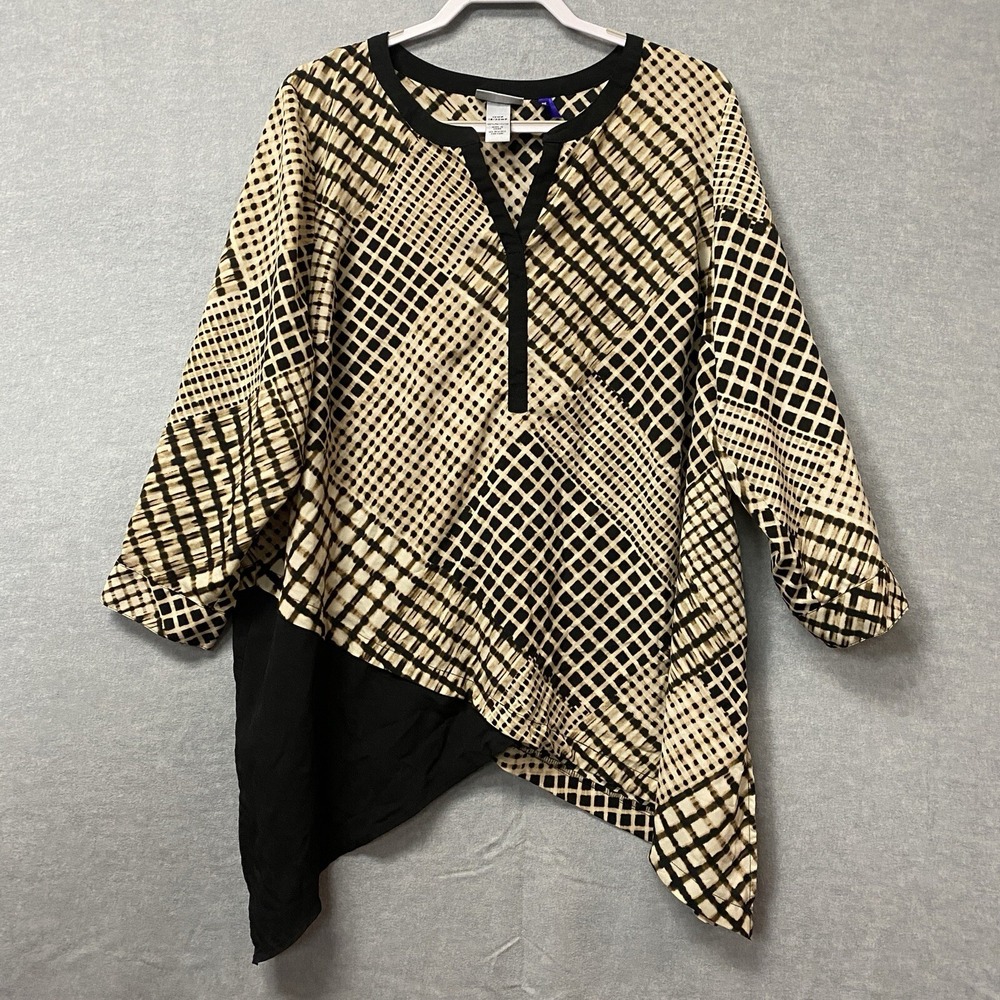 Catherines Blouse Asymmetric Hem Roll Tab Sleeve Petite 1X WP 18/20 WP Relaxed